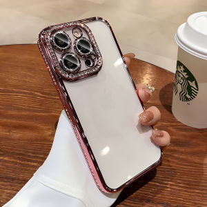 Diamond Lens Case IPhone 15 Pro Max Glitter Casing IPhone 12 13 14 Pro Max Soft Silicone Camera Protector Case Shockproof Cover