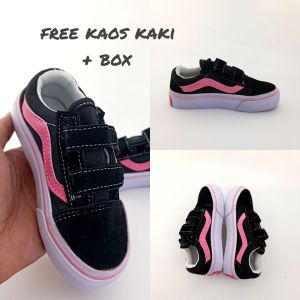 sepatu anak perempuan venz2 model perekat hitam pink