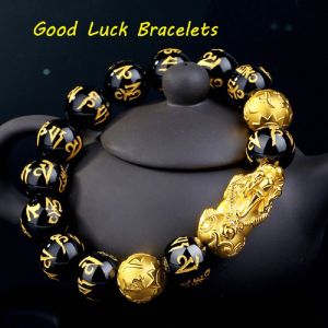 XINSU38 Fashion Fashion Jewelry Men Feng Shui Attract Wealth Women Obsidian Stone Beads Bracelets Good Luck Bangle Wristband