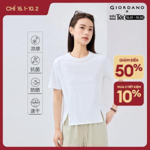 GIORDANO Nữ Áo thun Ice Cooling Antibiosis Slit Tee Exposed Seam Short Sleeve Crewneck Fashion Casual Tshirts 05325441