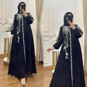 New Bunga Dress Matt Ceruty Babydoll Mix Bordir Gamis Kondangan Trendy Viral Dress wanita terbaru