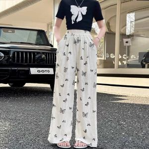 กางเกงเด็กผู้หญิง กางเกงเด็ก เสื้อผ้าเด็กผู้หญิง น้ำหนักเบาและระบายอากาศ การออกแบบโบว์ ความงาม ความงาม กางเกงขากว้าง 130-160cm