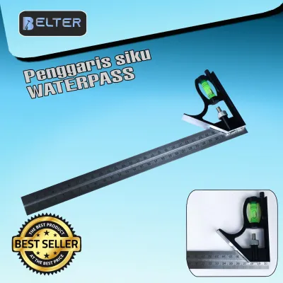 Penggaris Tukang Siku Mistar Multifungsi Ada Waterpass / Penggaris Siku Waterpass