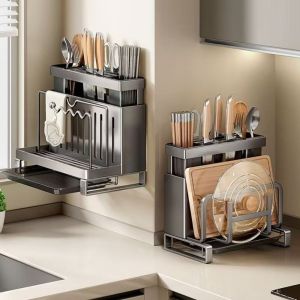 LUXELU Giá treo tường Giá để đồ bếp Có bộ thoát nước Tổ chức đũa Giá đỡ thớt Tiết kiệm không gian Bộ tổ chức trên bàn bàn bếp