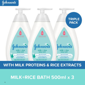 Johnsons Milk+Rice Bath 500ml x 3: baby body wash head to toe for baby milk bath