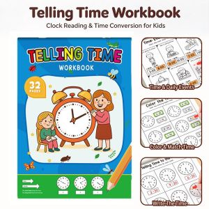 Fun Clock Telling Time Activity Toy 32 Sheets Primary Student Hour Minute Second Math Drill Time Conversion Practice Kids Time Recognition Early Learning Educational Kit