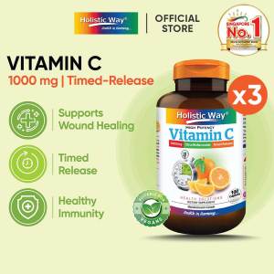 [Bundle of 3] Holistic Way High Potency Vitamin-C 1000mg (Timed-Release) – Supports Immunity Wound Healing Collagen & Antioxidant Protection — Vegan (100 Caplets per bottle)