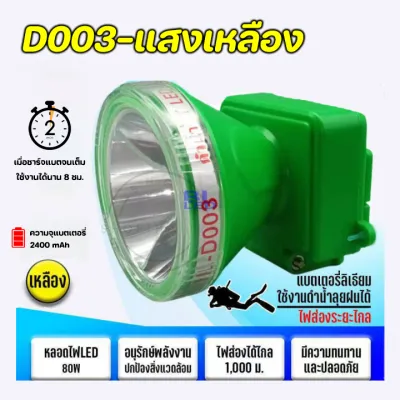 ไฟฉายเดินป่า ไฟฉายคาดหัว LED ตรานก ดำน้ำลึก 30 เมตร ใช้งานได้ยาวนาน 8-12 ชม. กู้ภัย ก่อสร้าง หม้อแบต ส่องกบ รุ่น HLX HL-D003-D002