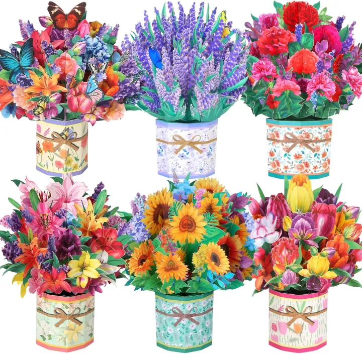 6 Pack Paper Flower Pop Up Cards, Flower Bouquet Card Popup 3D Greeting ...
