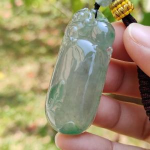 Premium Quality Icy Translucent Green with Green Patches Natural Type A Jadeite Jade crafted with Squirrel and Ruyi as Pendant certificate weigh 17.83 grams measurement 49.3 * 21 * 9.3 mm (pendant225)