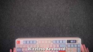 《1017》M96 คีย์บอร์ดบลูทูธไร้สาย FREEWOLF คีย์บอร์ดเกมหน้าจอหน้าจออิเล็กทรอนิกส์การเชื่อมต่อหลายอุปกรณ์การเล่นเกมตามหลักสรีรศาสตร์