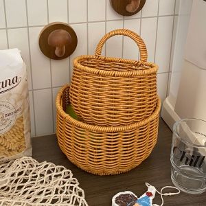 ตะกร้า ไม้หวายเทียม กันความชื้นและระบายอากาศได้ ชั้นเก็บของ เป็นธรรมชาติและเรียบง่าย ใช้งานได้จริง