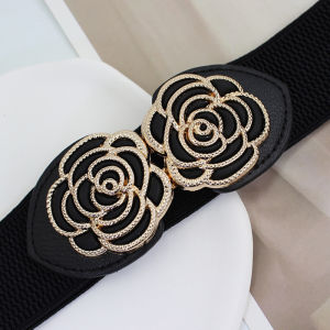 [fenggongshuode] Retro Flower Shape Buckle Wide Elastic Waist Belt For Ladies Dresses Waist Belt Clothing Accessories Party Decoration