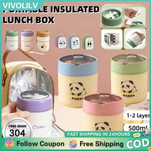 VIVOLILV Vacuum Soup Cup 304 Stainles Steel Breakfast Box Thermal Lunch Jar Insulated Thermal Lunch With Spoon Portable Porridge Container With Bag Set With Handle
