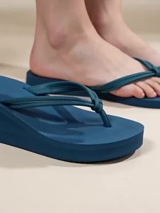 [Free Shipping] 5CM Wedge Heel Height-Increasing Flip-Flops for Women New Thick-Soled Sandals for Outdoor Beach Wear Non-Slip Cool Slippers
