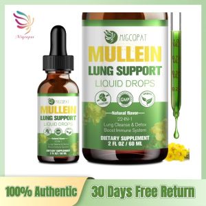Mullein Drops for Lungs Lung Cleanse & Detox Respiratory Support lmmune Support Mullein Leaf Extract with Thyme Elderberry NAC Natural Herbal Supplement 2 fl oz