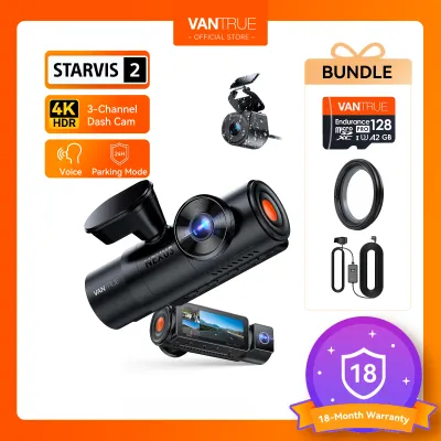 Vantrue N4 Pro S 4K 3 Channel Dash Cam Bundle Triple STARVIS 2 Night Vision Waterproof Rear Camera 24H Parking Mode Wite CPL Filter+128GB SD Card+OBD Hardwire Kit