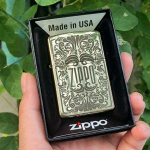 Bật Lửa Zippo Họa Tiết Hoa Văn Mộc Đáy Ngược Đời La Mã XIII Đồng Nguyên Khối ( Tặng Phụ Kiện)