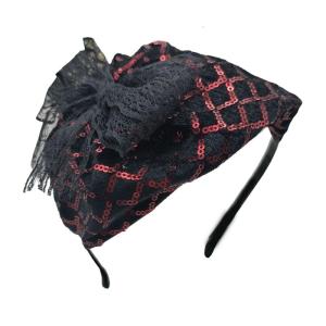 Sequins Half Caps Lace Bowknot Hairhoop for Women French Headband 20s Fascinator Evening Dress Hat for Formal Occasion