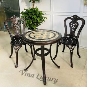 Bộ bàn ghế ban công ngoài trời Nhôm đúc đẹp Bàn ghế sân vườn ngoài trời mặt đá gốm Bộ bàn ghế - VN33