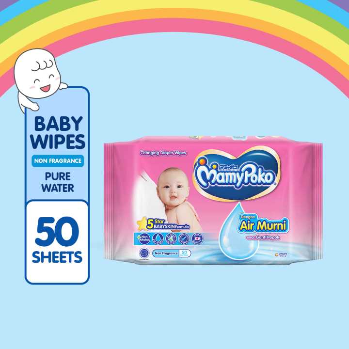 MAMYPOKO Pure Water (Air Murni) Baby Wipes Fragrance Free 50 pulls