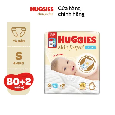 Tã/Bỉm Dán Sơ Sinh Huggies Skin Perfect NB/S/M với 2 Vùng Thấm Giảm Kích Ứng Da