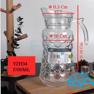 Bình Thuỷ Tinh Đựng Nước 1.6L Quai Cầm Miệng Rót Dáng Eo Thẳng Sọc EH1009-2B Vertical Stripe Glass Pitcher Jar 1600ML