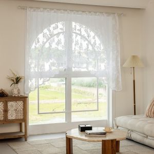 White Lace Semi Sheer Curtain 160 X 100 Punch Free Polyester Drape For Living Room Kitchen Home