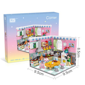 New Ready Stock LOZ 1903 Pink Corner Kitchen Mini Street Building Stackable 561pcs Education building block bricks gift toy