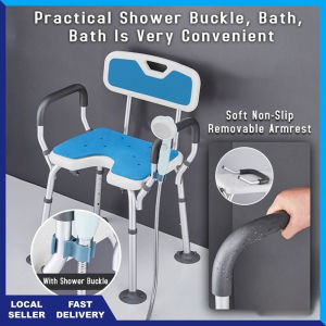 Shower Chair Bathing Chair With Flip Up Armrest Toilet Chair for Elderly Safe Non-slip Bathroom Shower Chair Pregnant Women Bathroom Shower Seat with Durable Aluminum