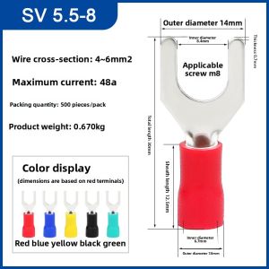 SV1.25-3 European-Style Fork-Type Pre-Insulated Wiring Terminal Y-Shaped U-Shaped Cold-Pressure Connection Nose Lug Copper Terminal