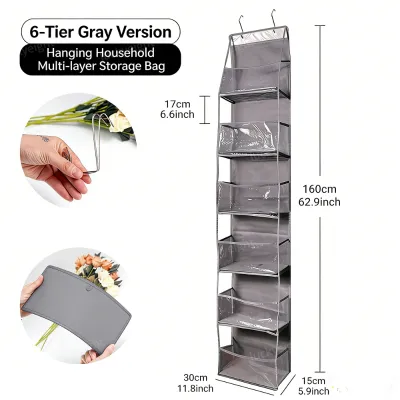 4 or 6 Grid Layered Storage Hanging Bag Display Fabric Organizer Rack Multi Functional Behind Door Household Supplies Wall Holder Large Capacity TH