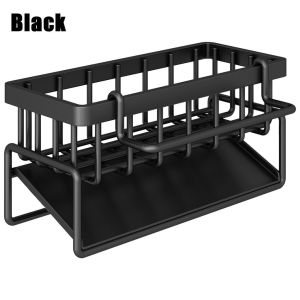 Sponge Rack for Kitchen and Bathroom Iron White and Black Home Organizer with Drain and Storage