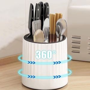 Creative Metal Kitchen Knife and Fork Holder 360 Degree Rotary Chopstick Cage Storage Cylinder Multifunctional Kitchen Tool
