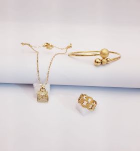 Set Perhiasan Titanium Wanita Gold Anti Karat Xds76