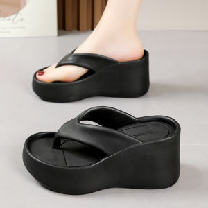 Korean Slipper For Women Comfortable Mid-Heel Wedges Shoes For Lady Slip On Casual Walking Shoes