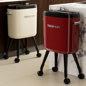 WP💓💛💖 No-Bend High-Leg Trash Can With Press-to-Open Lid - Large Capacity Oval Kitchen & Living Room Bin Durable Plastic