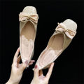 Beanie Shoes Women 2022 Summer New Bow Flat Single Shoe Women Soft Soled Casual Square Toe Shallow Mouth Granny Shoes. 