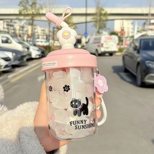 CEMOMEF High-capacity Water Bottle Dust Cap Heat-resistant Drinking Cup Portable Handheld Straw Bottle Fruit Juice