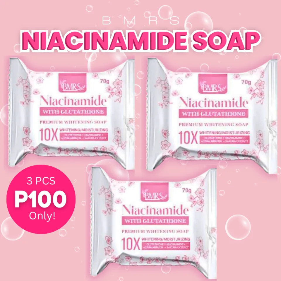 3pc BMRS Niacinamide 10x Whitening Soap with Glutathione Made Of Natural  Flower Extract And Unique Ingredients Help to Achieve Whiter and Glowing  Skin (70g) | Lazada PH