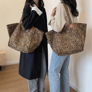 Square Leopard Print Shoulder Bag Large Capacity Underarm Bag Canvas Tote Bag Crossbody Bag Korean Style Women Handbag Ladies