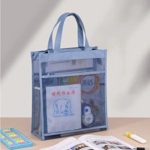 INTOONE 1pcs Transparent Book Storage Bag Zipper Large Capacity File Folders Organizer INS Simplicity with Handle File Bag School Office Supplies