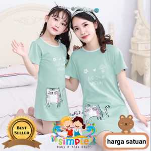 Daster Remaja-Dewasa Impor Kucing Warna Hijau Tosca #28 / Homewear Baju Rumahan Couple Ibu dan Anak Bahan Katun