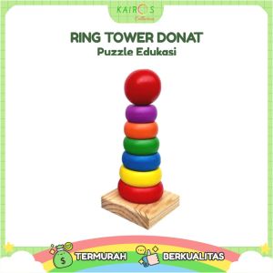 Mainan Ring Donat / Puzzle Kayu Rainbow Tower / Menara Pelangi