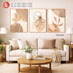A DECOR - Bộ 3 Tranh Dán Tường Cao Cấp Trang Trí Phòng Khách Phòng Ngủ Spa Tiệm Nails
