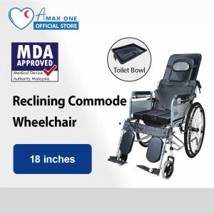 [Same Day Delivery] Hospital Reclining Commode Wheelchair - 18 Inches