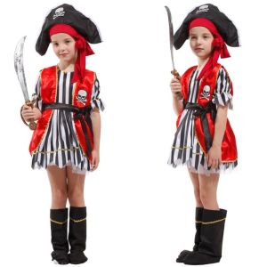 Halloween Girls Pirate Dress Cosplay Carnival Party Pirate Role Play Suit With Hat shoe covers Kids Stage Performance Clothing
