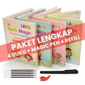 4 BUKU PENA /SET MAGIC PRACTICE BOOK / SANK MAGIC BOOK / Belajar Alfabet Lukisan Aritmatika Mat - YS