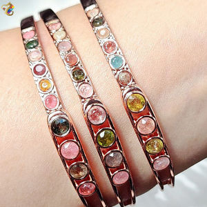 Premium Grade Colorful Candy Tourmaline Rose Gold Bangle