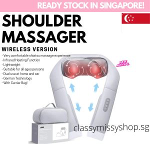 🇸🇬 Wireless Shoulder Deep Tissue Massager 4D Kneading Shiatsu Massage Neck for Car and Home Back Infrared Heating